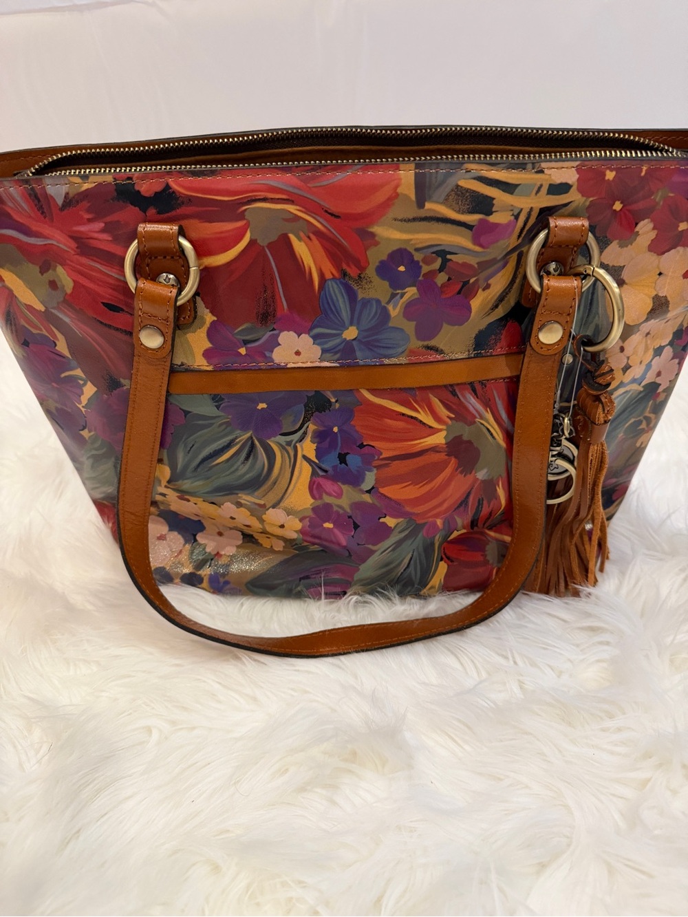 Patricia Nash Multi-Color Floral Tote with Tan Leather Trim